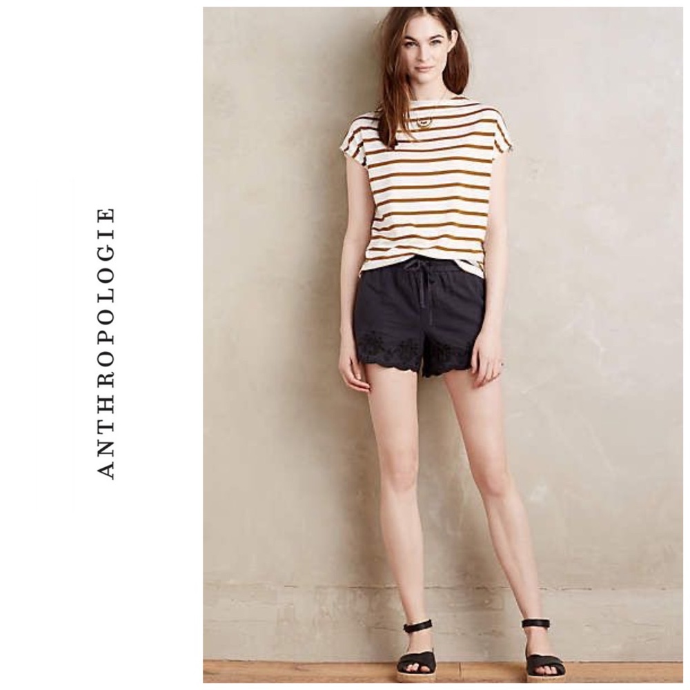 Anthropologie Embroidered Linen shorts
